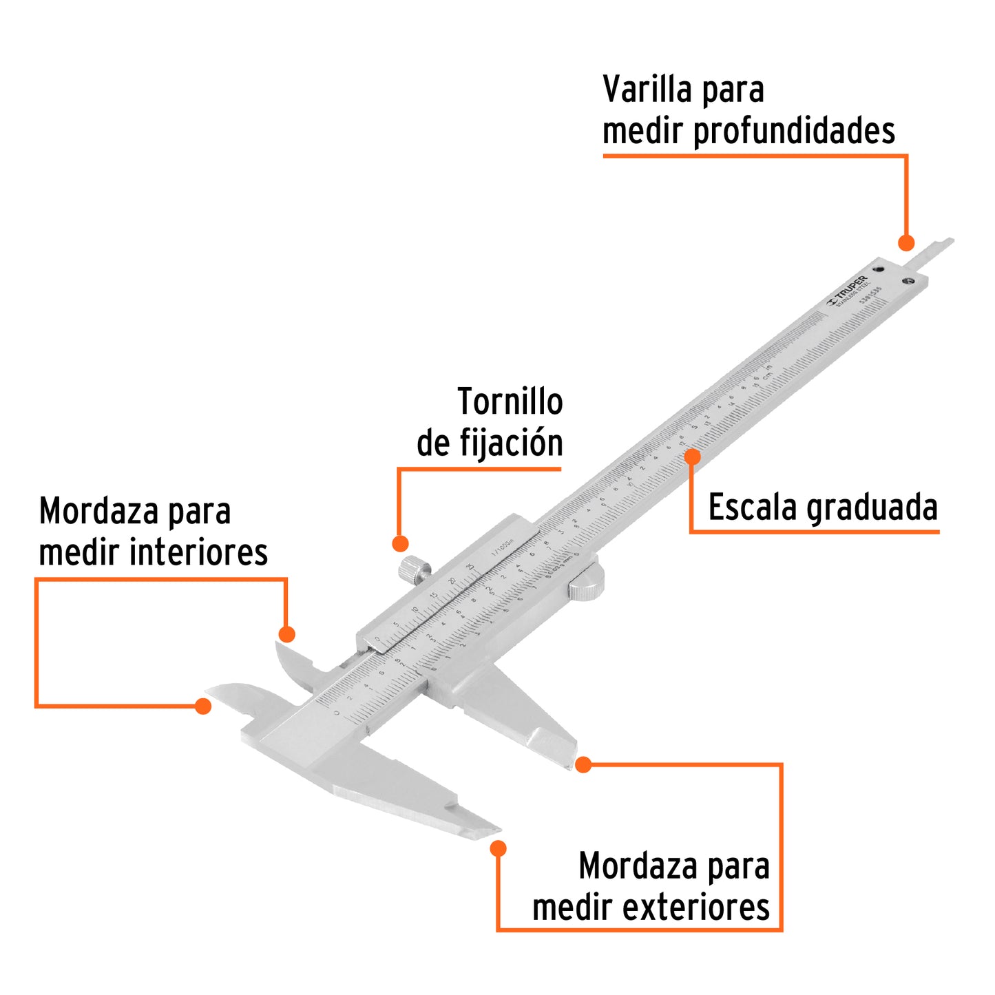CAL-6MP Calibrador pie de rey manual de escala 6", acero inox