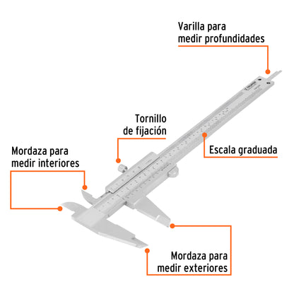 CAL-6MP Calibrador pie de rey manual de escala 6", acero inox