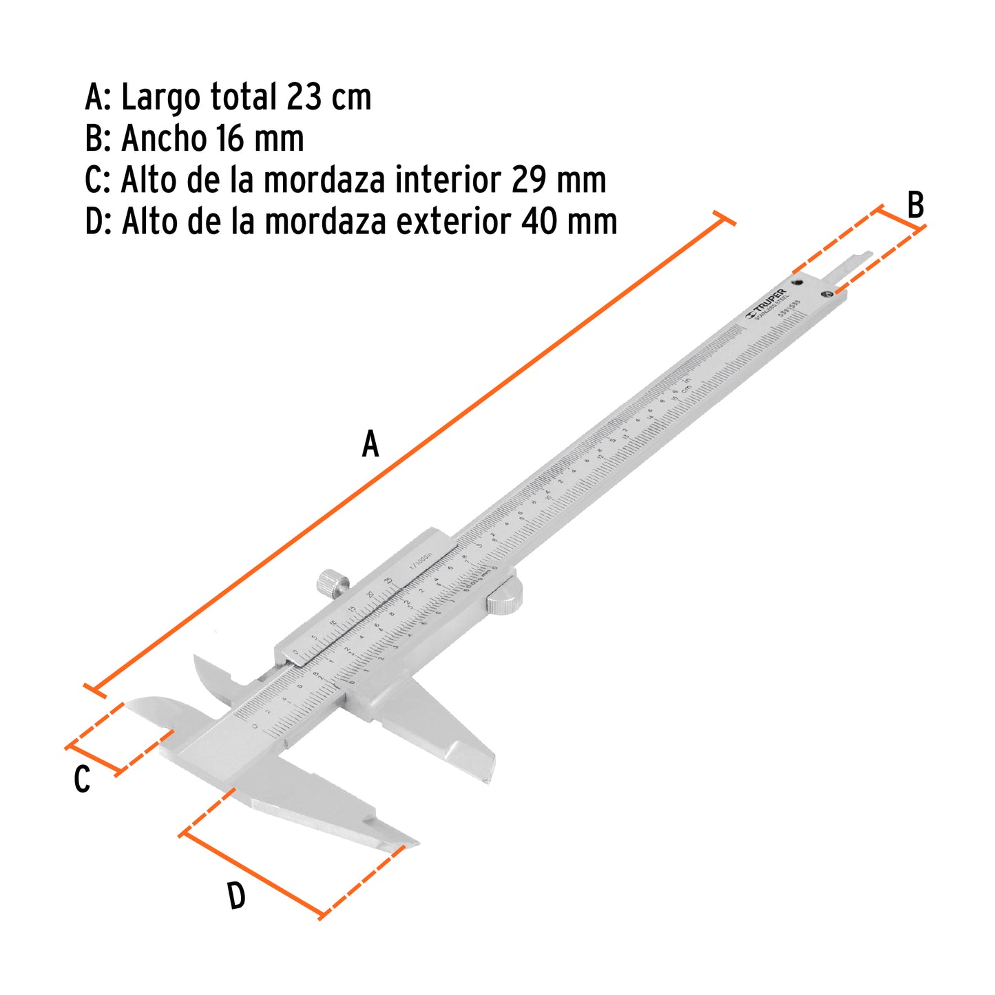 CAL-6MP Calibrador pie de rey manual de escala 6", acero inox