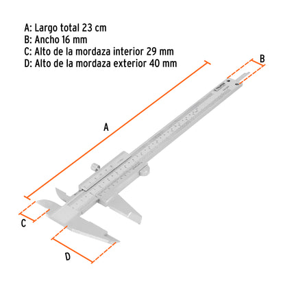CAL-6MP Calibrador pie de rey manual de escala 6", acero inox