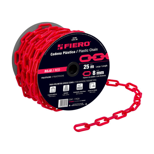 CAPL-8R Metro de cadena de plástico de 8mm, roja