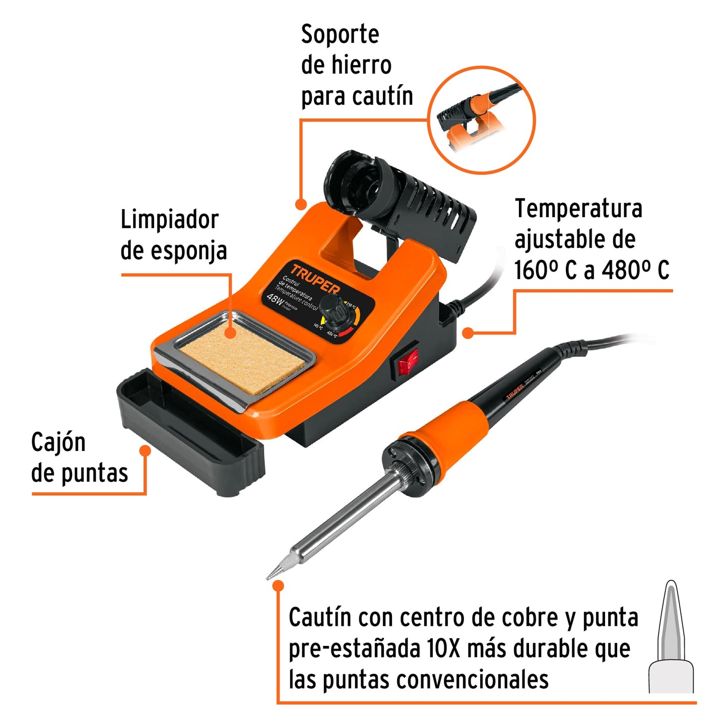 CAU-48ES Cautín profesional c/estación para electrónica de 48 Watts