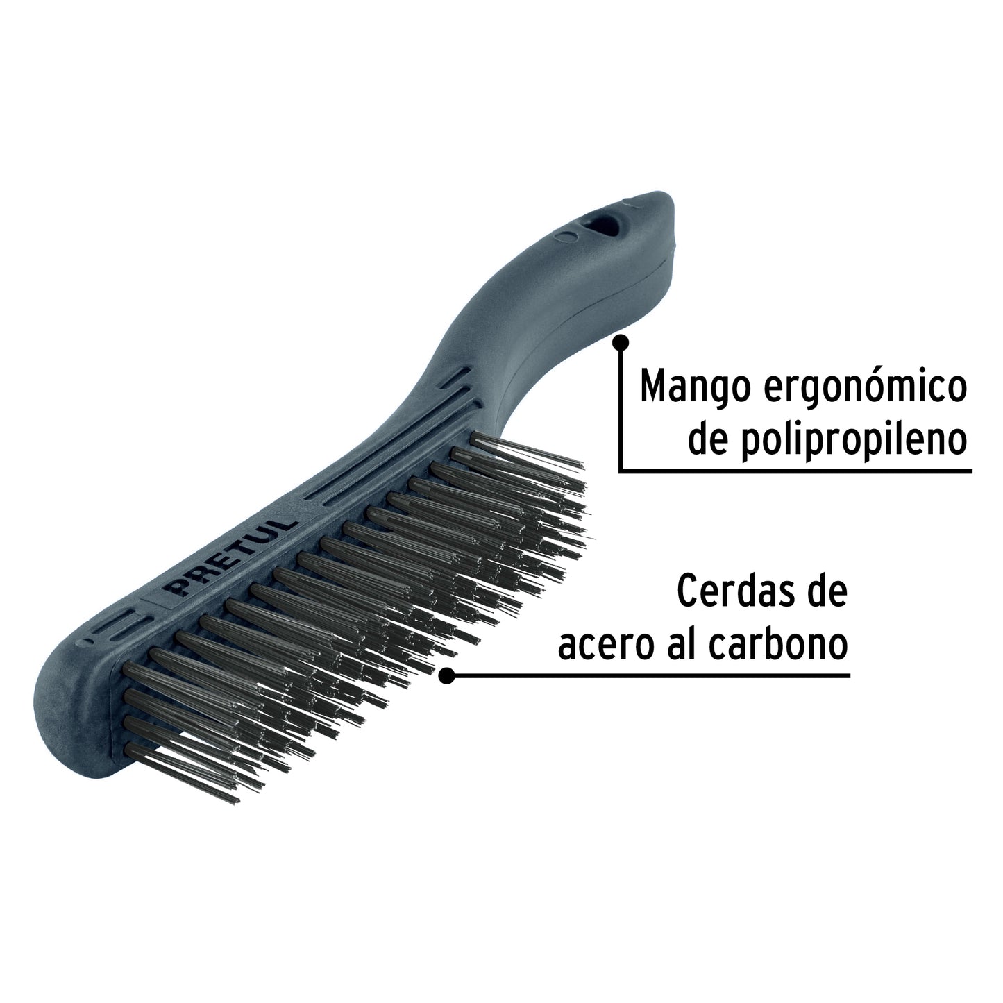 CEA-54P Cepillo de alambre, cerdas acero carbono, 64 pinceles, Pretul