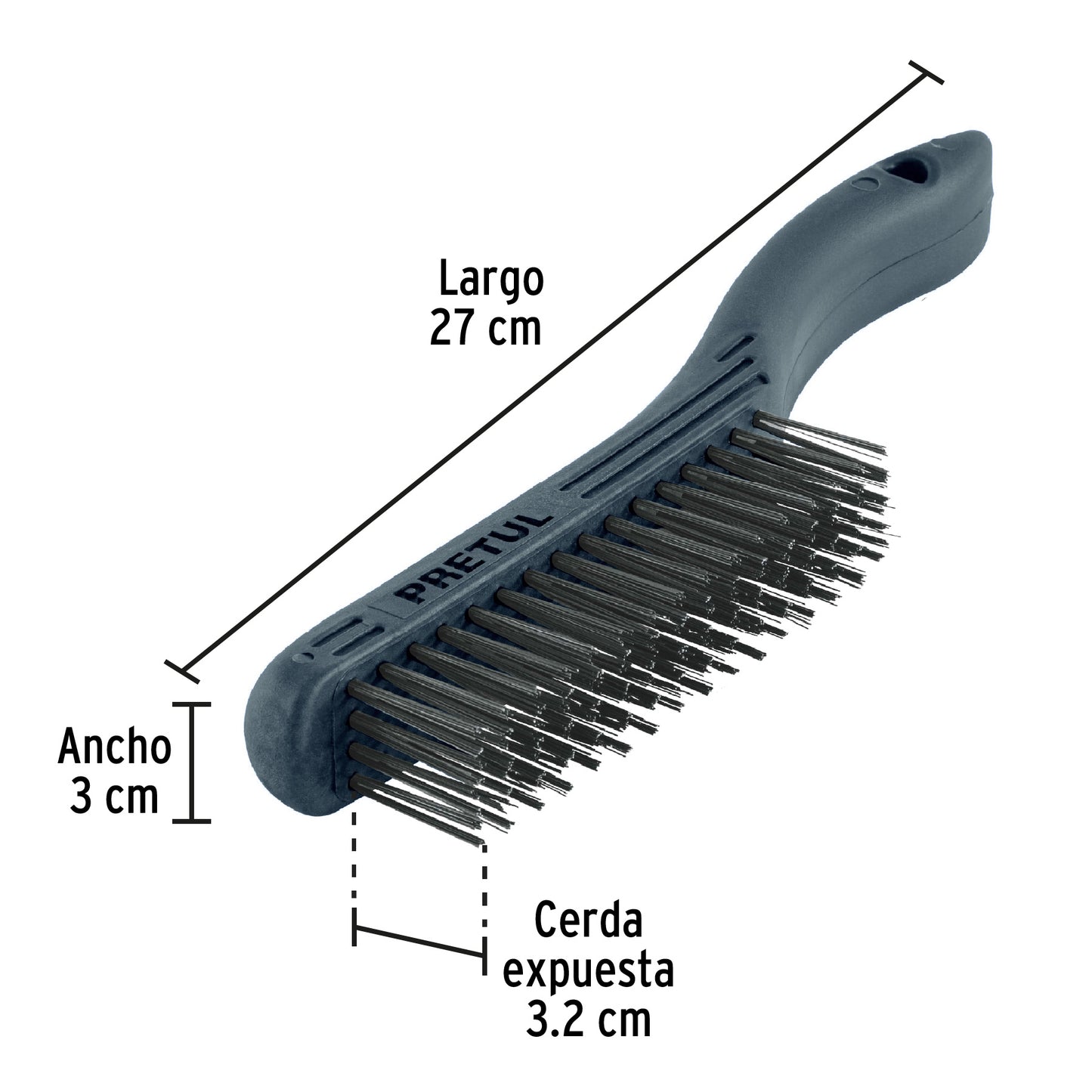 CEA-54P Cepillo de alambre, cerdas acero carbono, 64 pinceles, Pretul