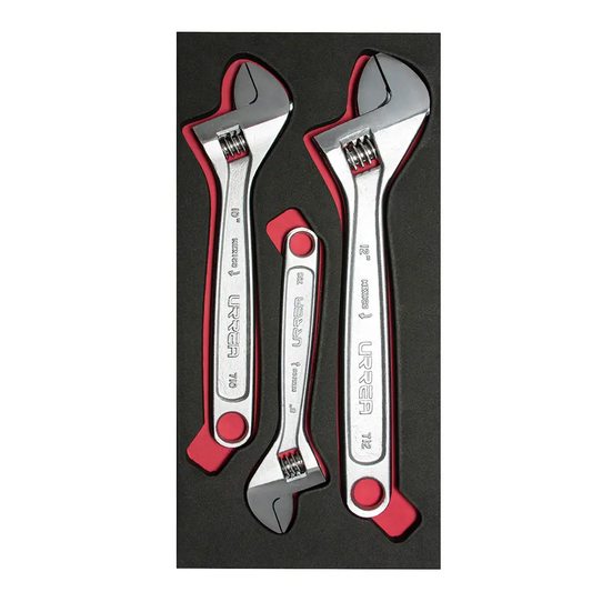CH111 Juego de llaves ajustables cromadas 3 piezas 8", 10" y 12", uso pesado, Urrea