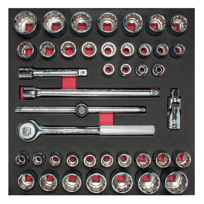 CH203 Juego de copas 12 pt y accesorios cuadrante 1/2" 42 piezas, uso pesado, Urrea