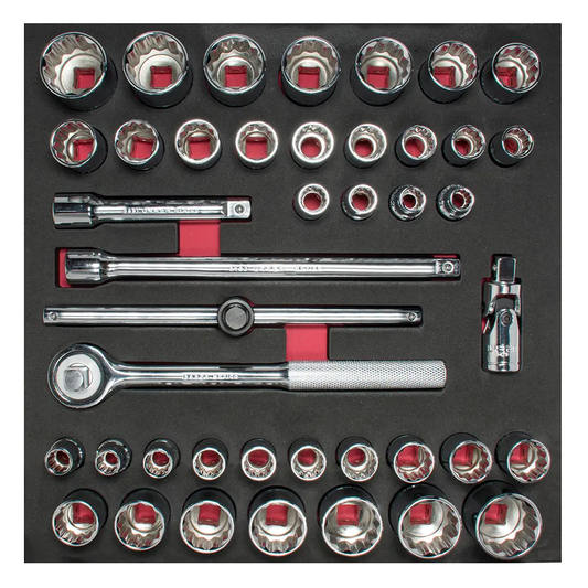 CH203 Juego de copas 12 pt y accesorios cuadrante 1/2" 42 piezas, uso pesado, Urrea