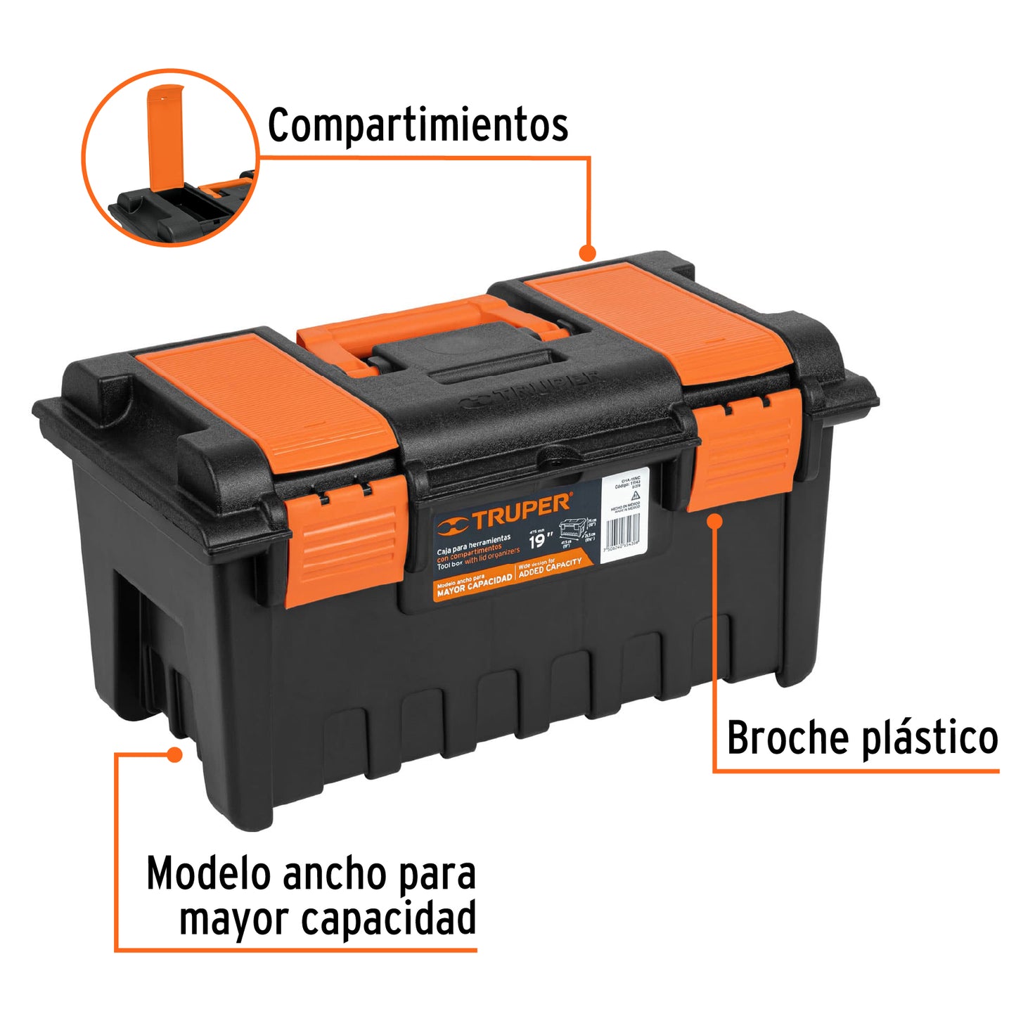 CHA-19NC Caja plástica 19" con compartimentos, naranja