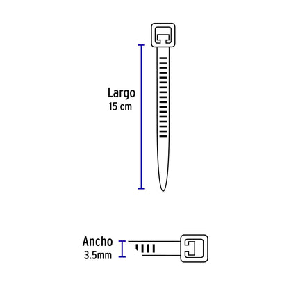 CIN-4015N Amarre plástico, 40 lb, 15 cm, negro, bolsa con 50 pzas