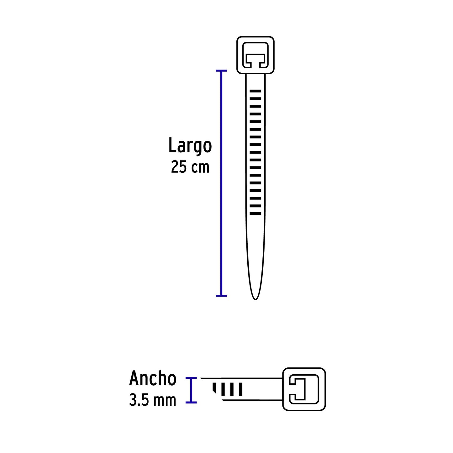 CIN-4025N Amarre plástico, 40 lb, 25 cm, negro, bolsa con 50 pzas