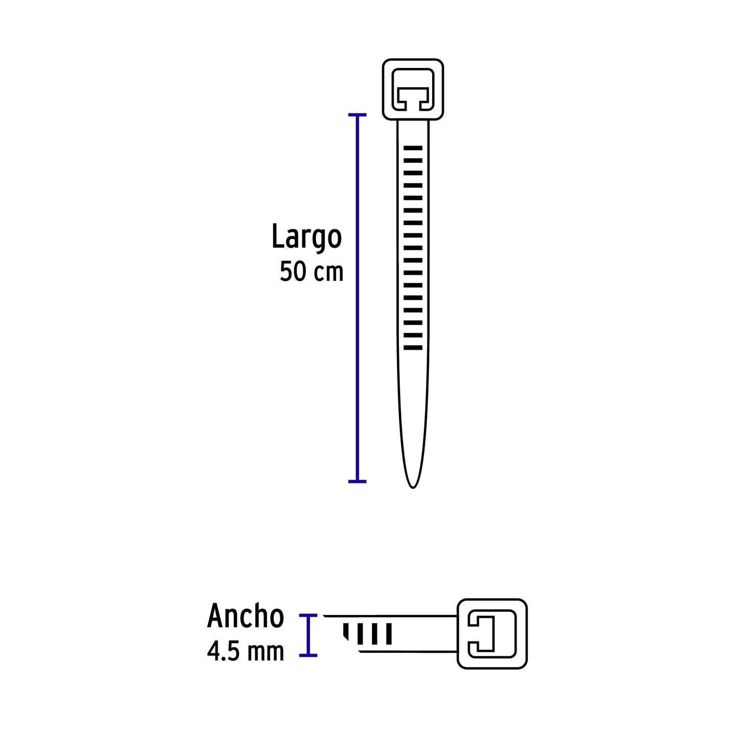 CIN-5050N Amarre plástico, 50 lb, 50 cm, negro, bolsa con 25 pzas