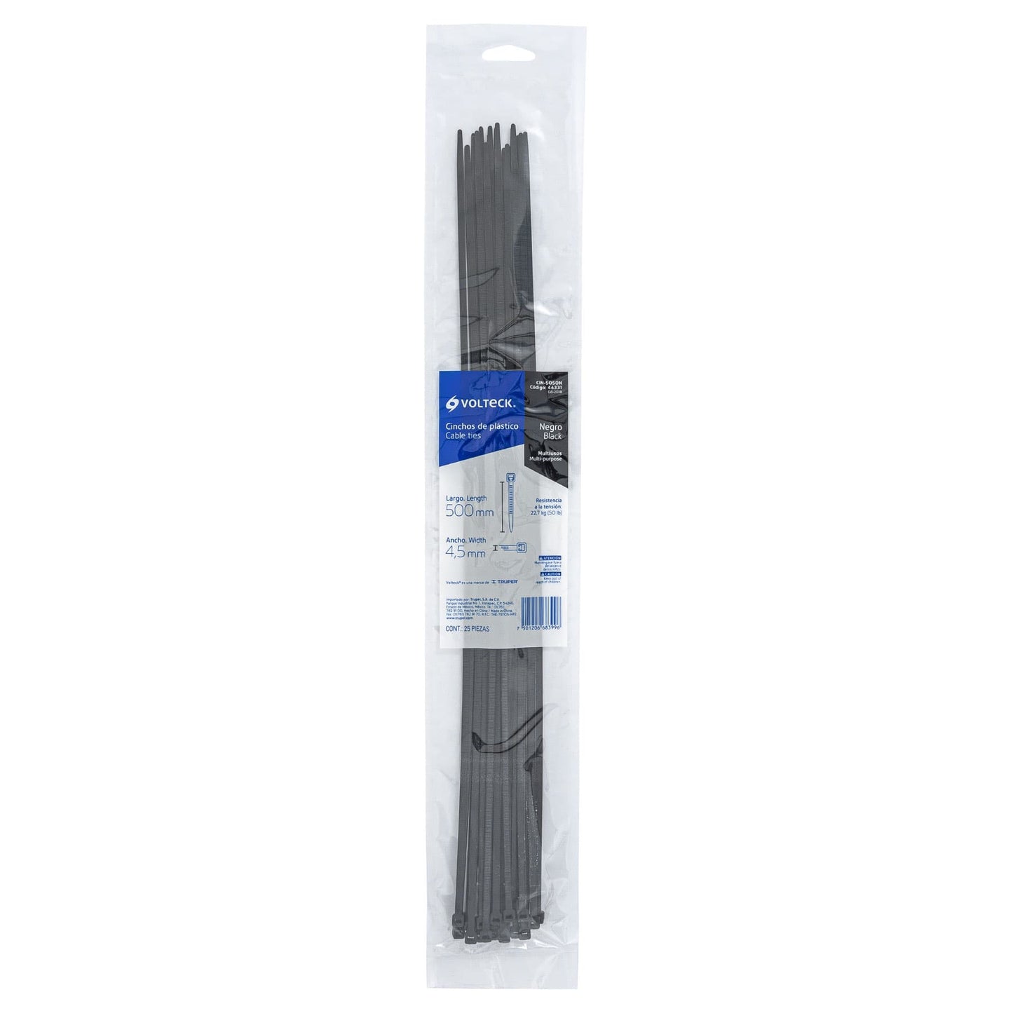 CIN-5050N Amarre plástico, 50 lb, 50 cm, negro, bolsa con 25 pzas