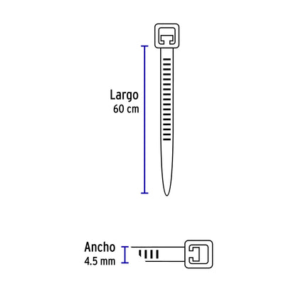 CIN-5060N Amarre plástico, 50 lb, 60 cm, negro, bolsa con 25 piezas