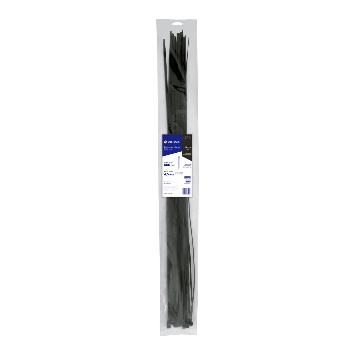 CIN-5060N Amarre plástico, 50 lb, 60 cm, negro, bolsa con 25 piezas
