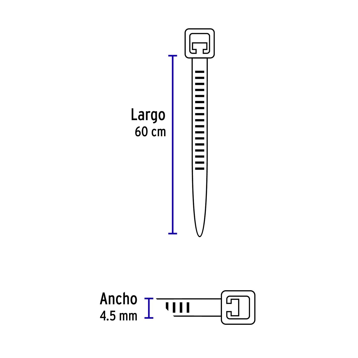 CIN-5060 Amarre plástico, 50 lb, 60 cm, bolsa con 25 piezas