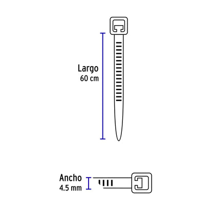 CIN-5060 Amarre plástico, 50 lb, 60 cm, bolsa con 25 piezas