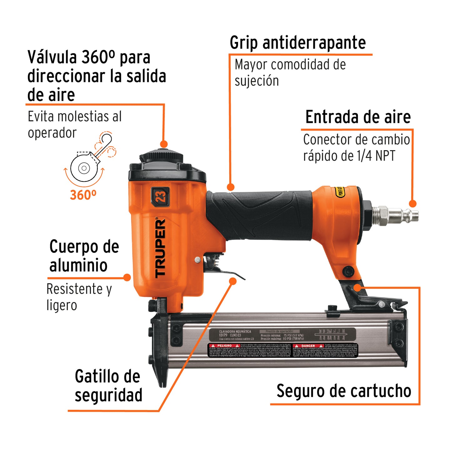 CLNE-23 Clavadora neumática, profesional, calibre 23