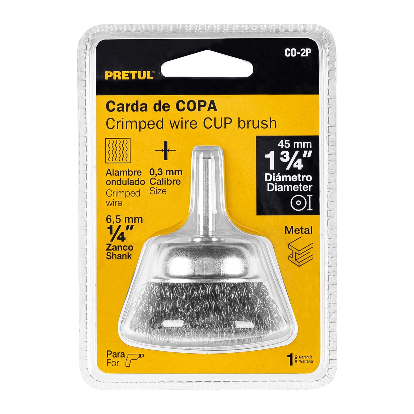CO-2P Carda de copa, alambre grueso, calibre 0.3 mm, 1-3/4', Pretul