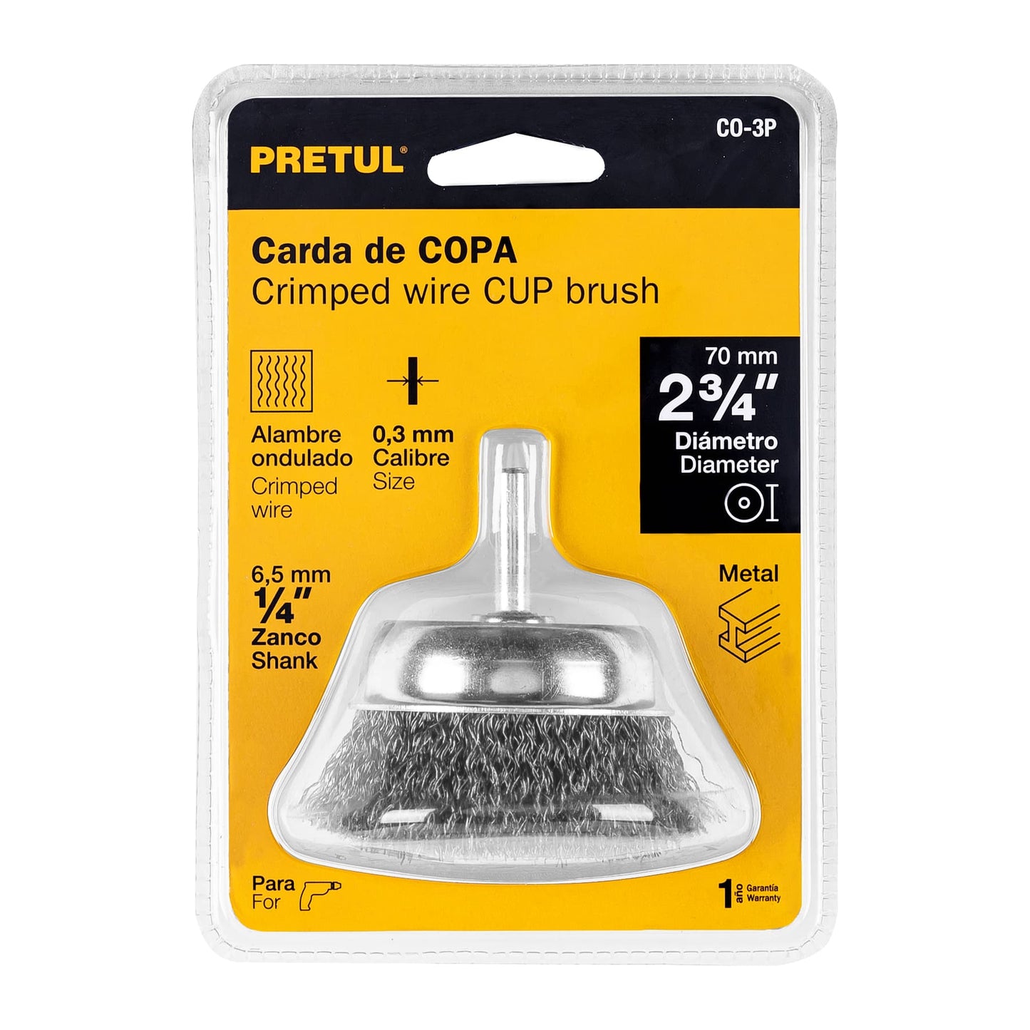 CO-3P Carda de copa, alambre grueso, calibre 0.3 mm, 2-3/4', Pretul
