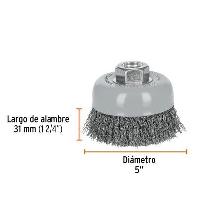 CO-508MR Carda de copa, alambre ondulado fino, 3', Multi rosca