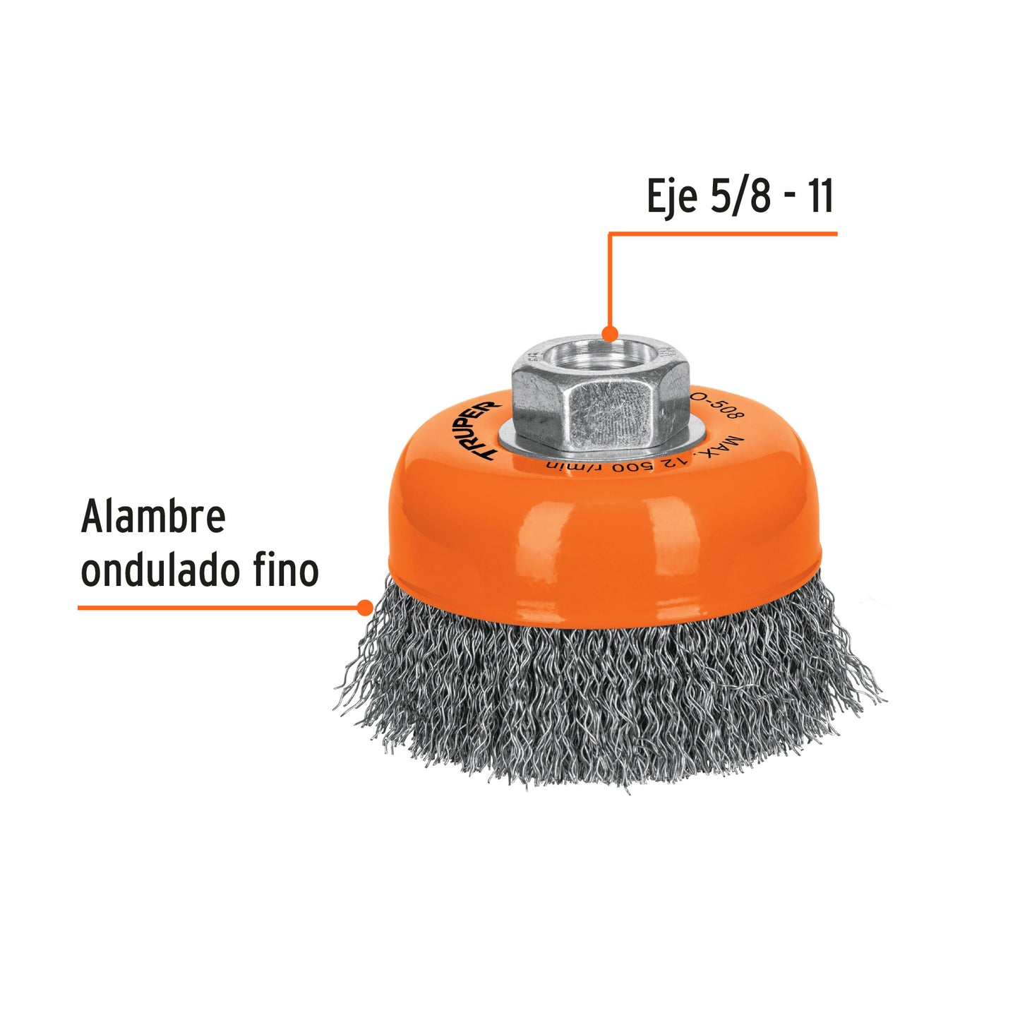 CO-508 Grata de copa, alambre ondulado, 3' para esmeril