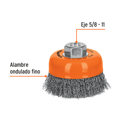 CO-508 Grata de copa, alambre ondulado, 3' para esmeril