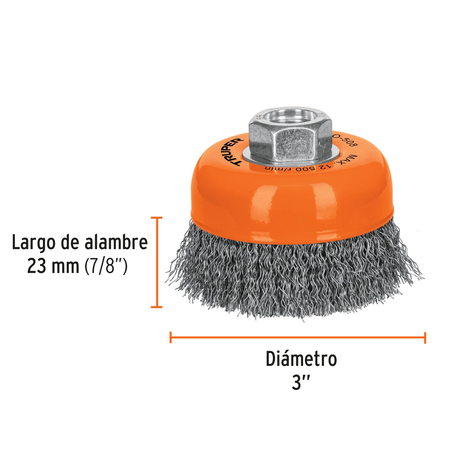 CO-508 Grata de copa, alambre ondulado, 3' para esmeril