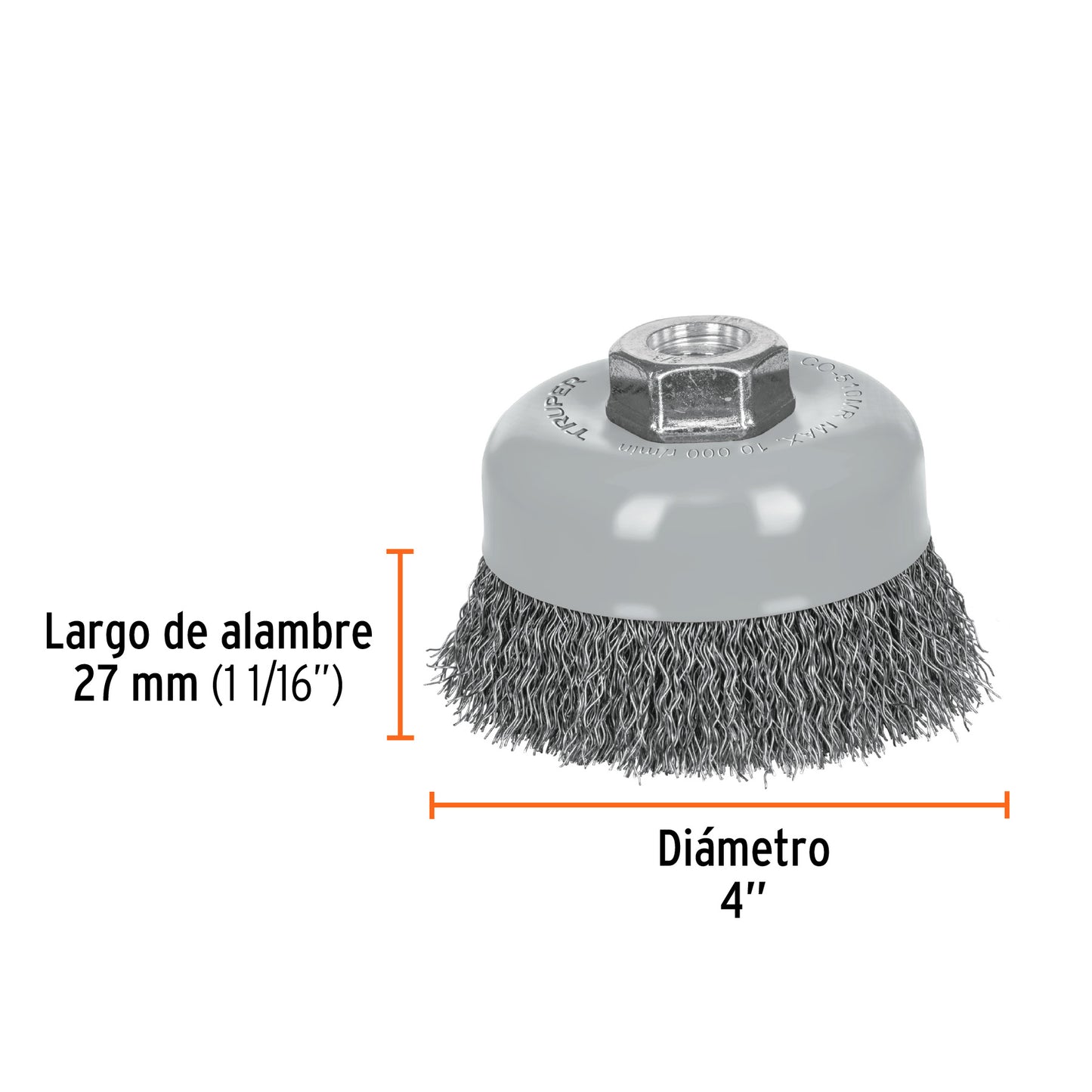 CO-510MR Carda de copa, alambre ondulado fino, 4', Multi rosca