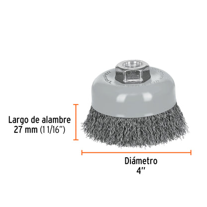CO-510MR Carda de copa, alambre ondulado fino, 4', Multi rosca