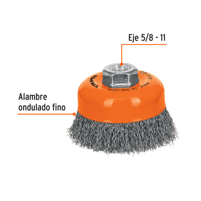 CO-510 Grata de copa, alambre ondulado, 4' para esmeril