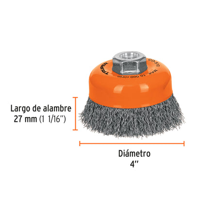 CO-510 Grata de copa, alambre ondulado, 4' para esmeril