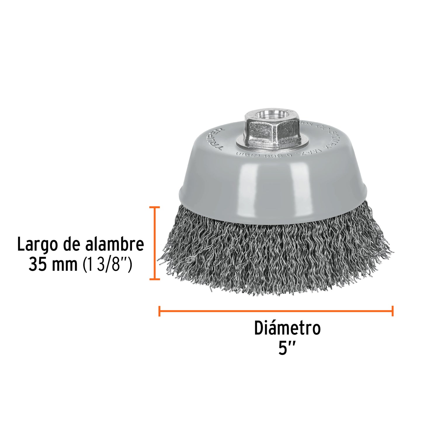 CO-512MRX Carda de copa, alambre ondulado grueso, 5', Multi rosca