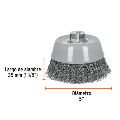 CO-512MRX Carda de copa, alambre ondulado grueso, 5', Multi rosca