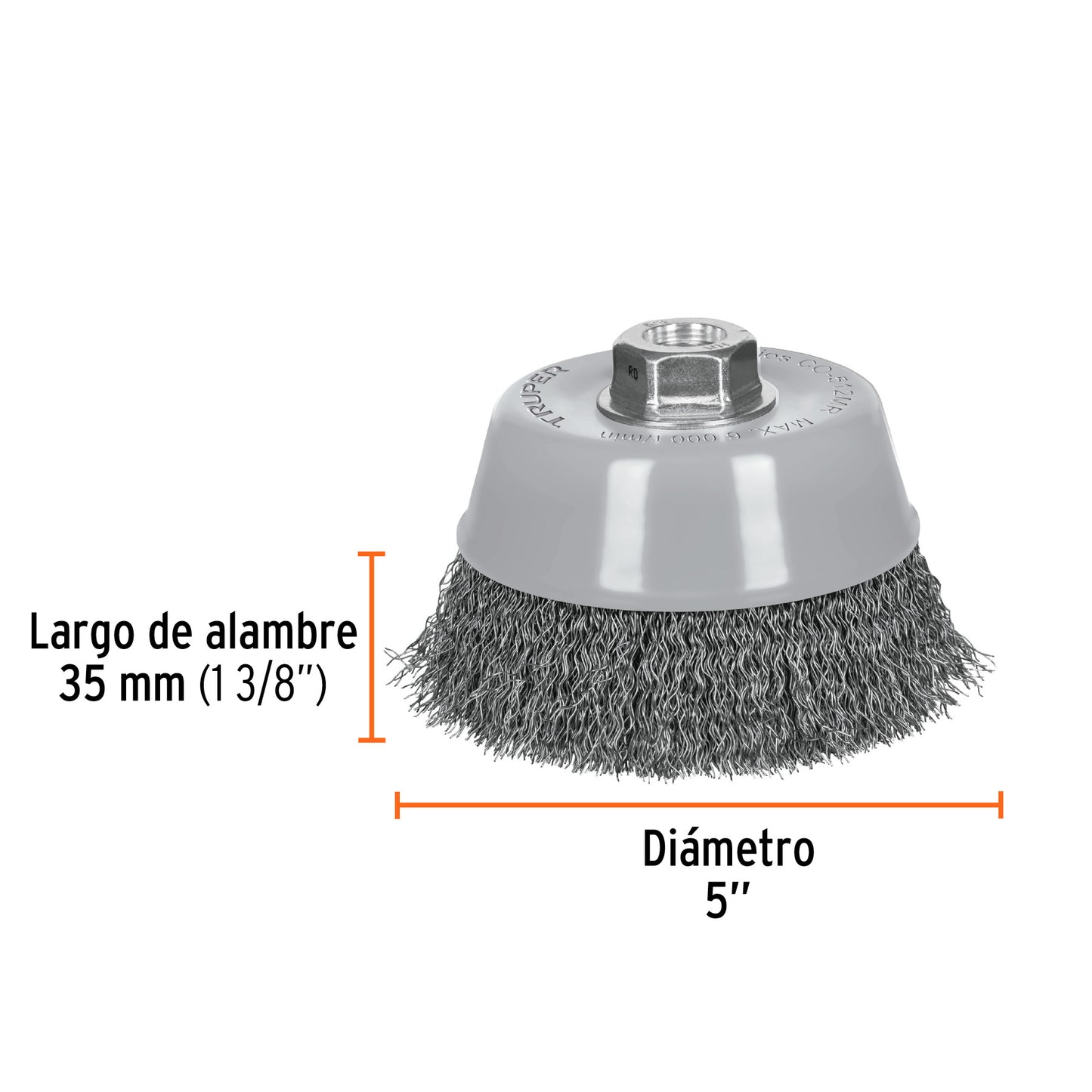 CO-512MR Carda de copa, alambre ondulado fino, 5', Multi rosca