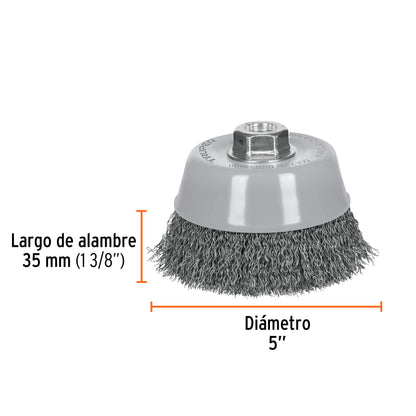 CO-512MR Carda de copa, alambre ondulado fino, 5', Multi rosca