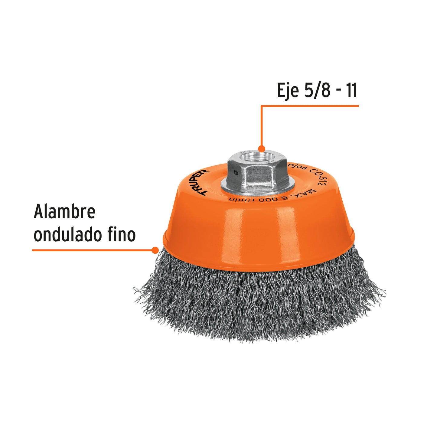 CO-512 Grata de copa, alambre ondulado, 5' para esmeril