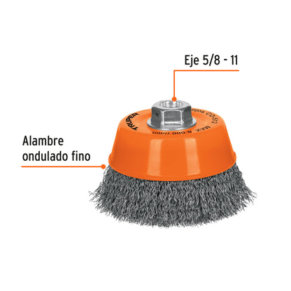 CO-512 Grata de copa, alambre ondulado, 5' para esmeril