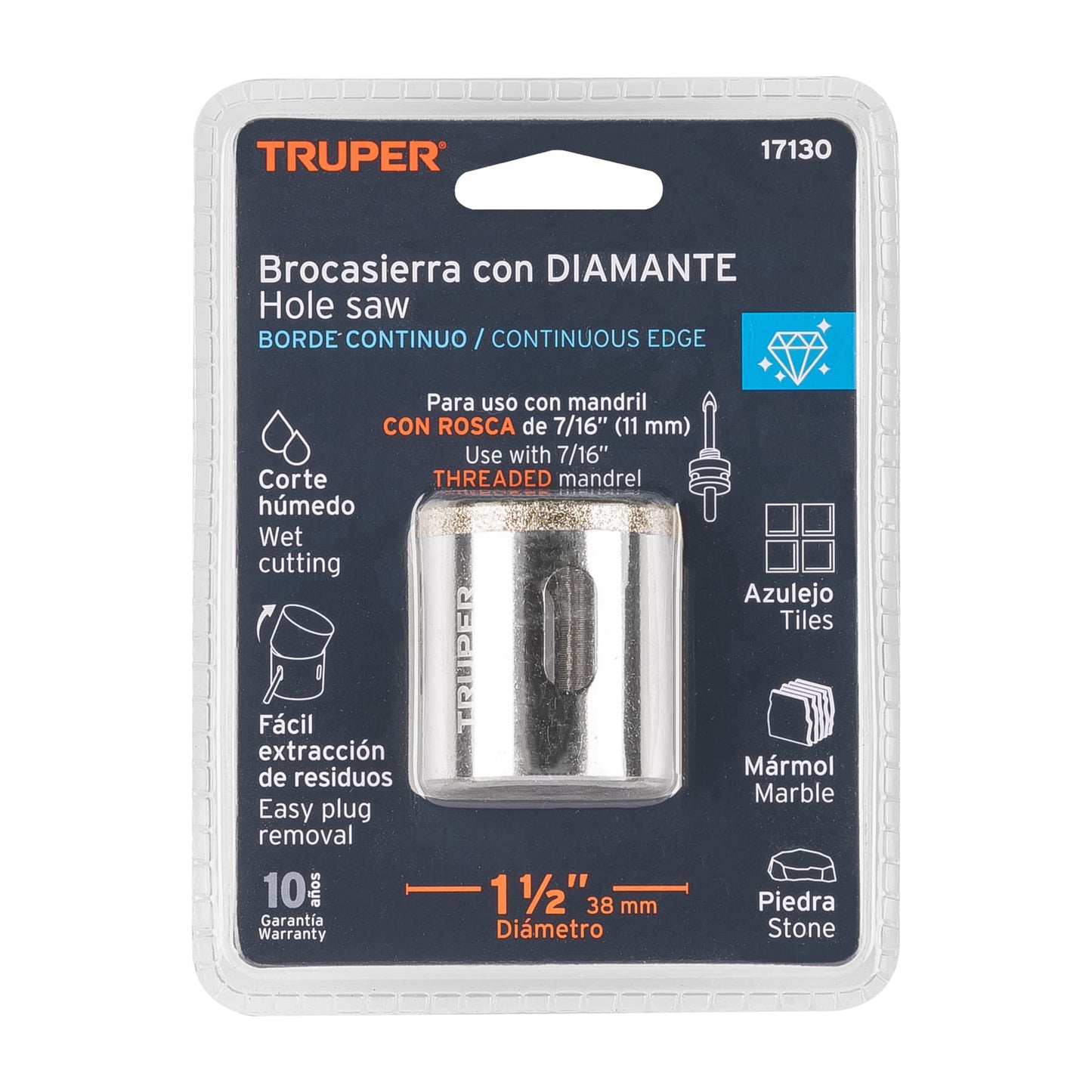 COAZ-1-1/2 Sierra copa borde continuo diamantado 1-1/2"