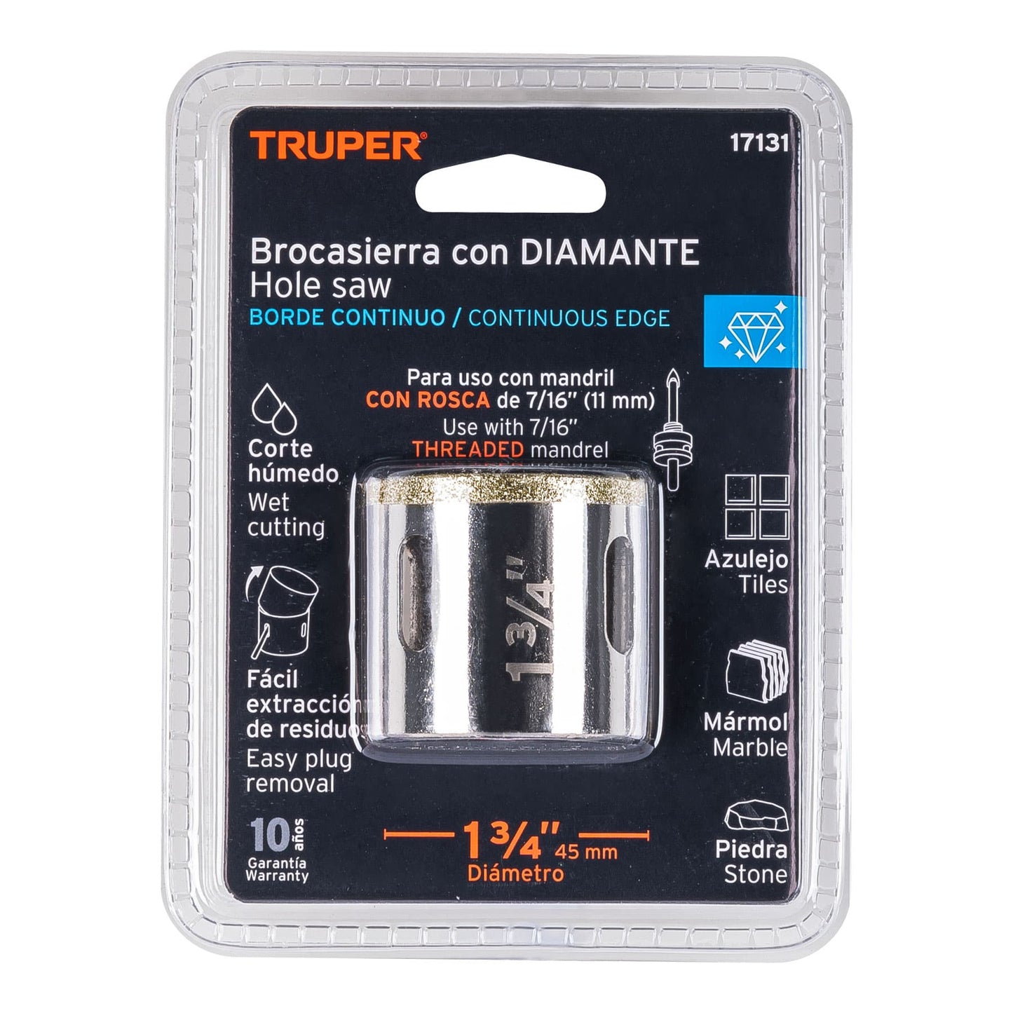 COAZ-1-3/4 Sierra copa borde continuo diamantado 1-3/4"