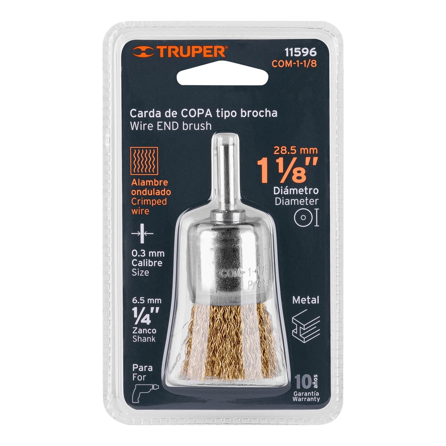 COM-1-1/8 Grata de copa, alambre grueso, 1-1/8' para taladro