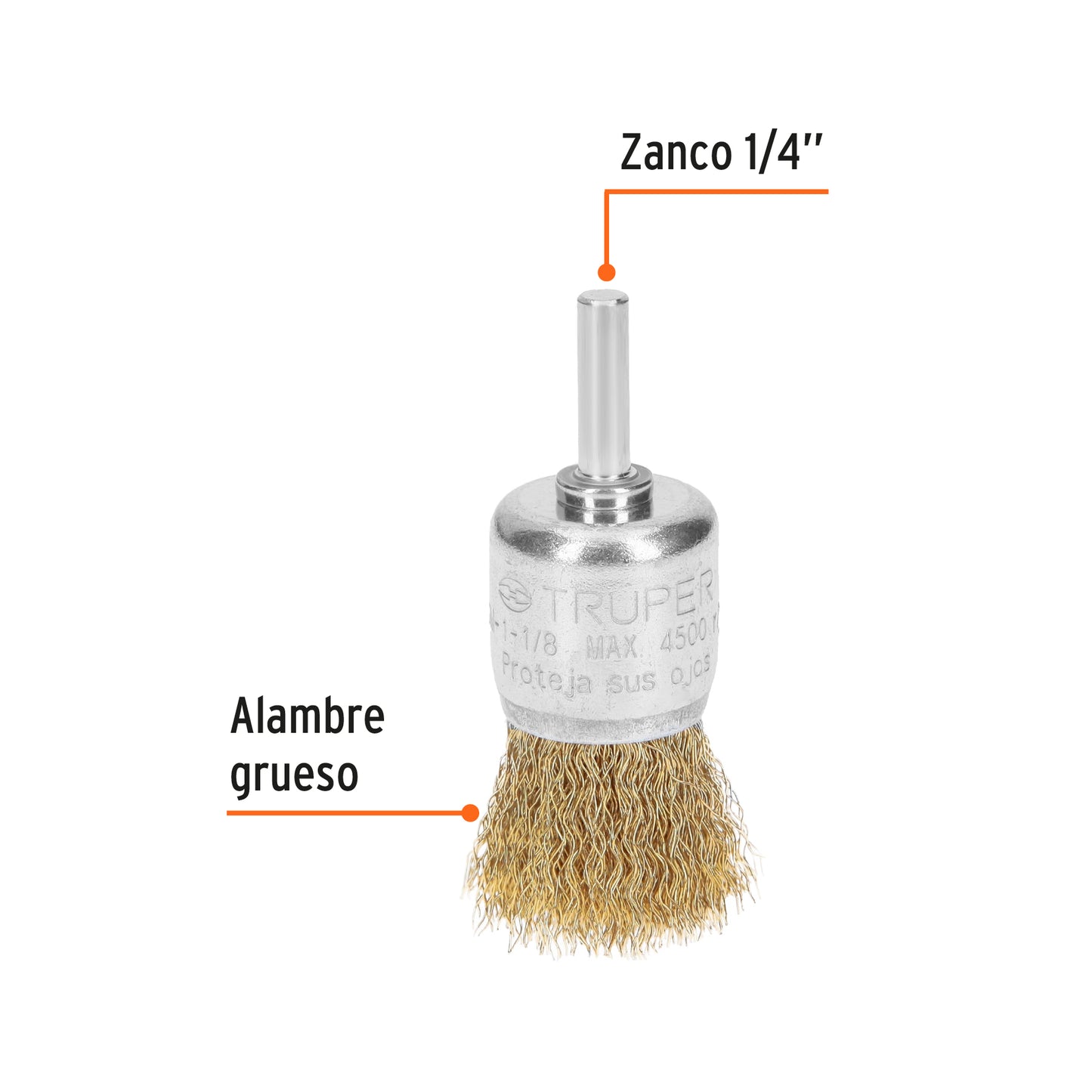 COM-1-1/8 Grata de copa, alambre grueso, 1-1/8' para taladro