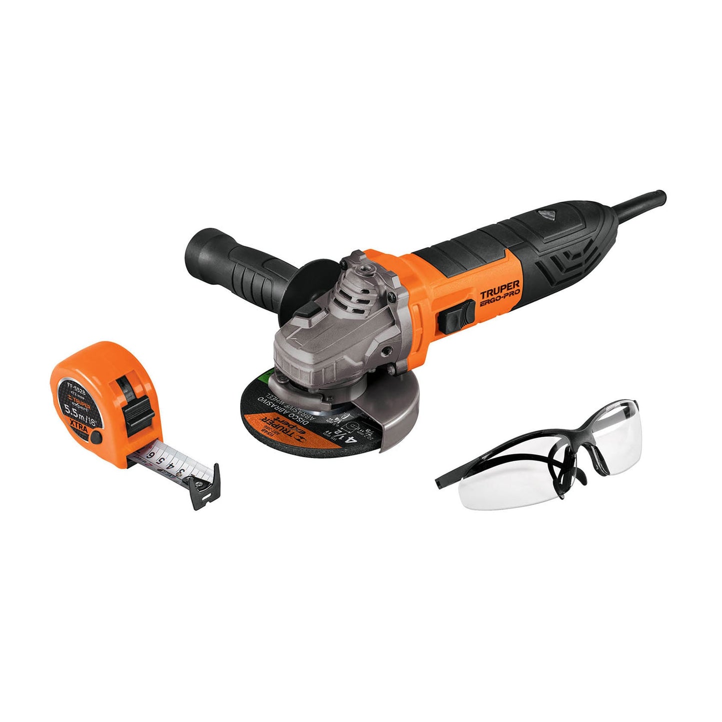 COMBOE-4580ALF Combo pulidora 4-1/2" 800W con lentes de seguridad y flexómetro