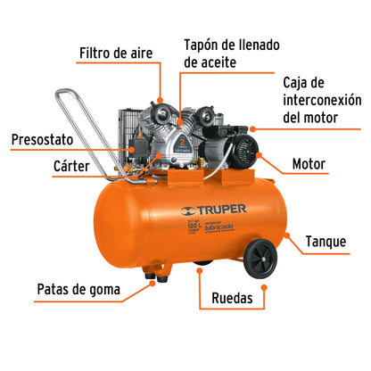 COMP-120LH Compresor horizontal 120 L, 4 HP (potencia máxima), 220 V