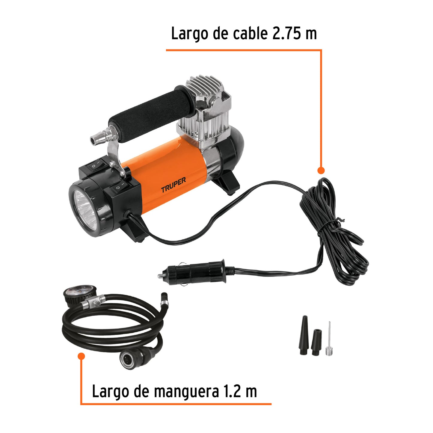 COMP-12 Compresor de aire 12 V portátil, para auto, incluye maletín