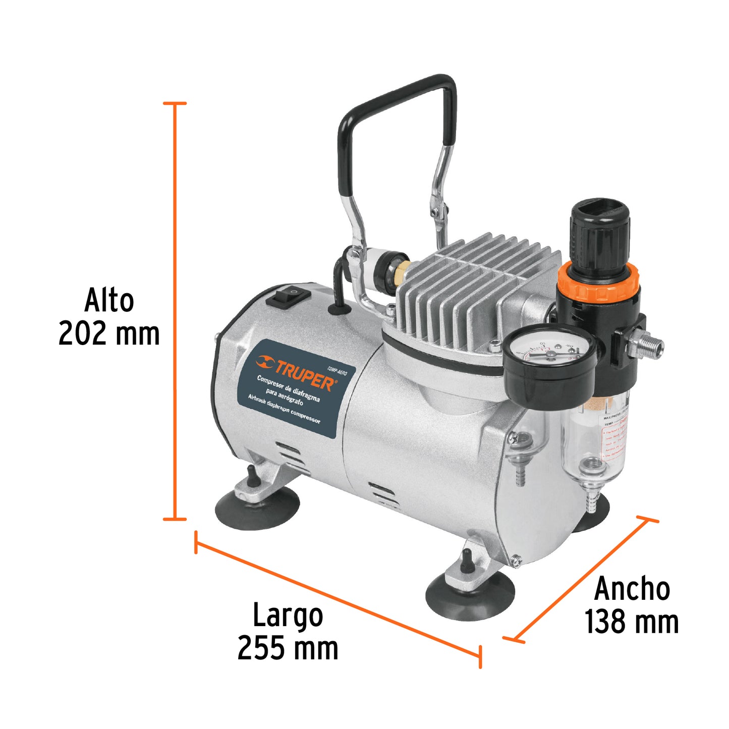 COMP-AERO Compresor de diafragma para aerógrafo 1/5 Hp 110 V