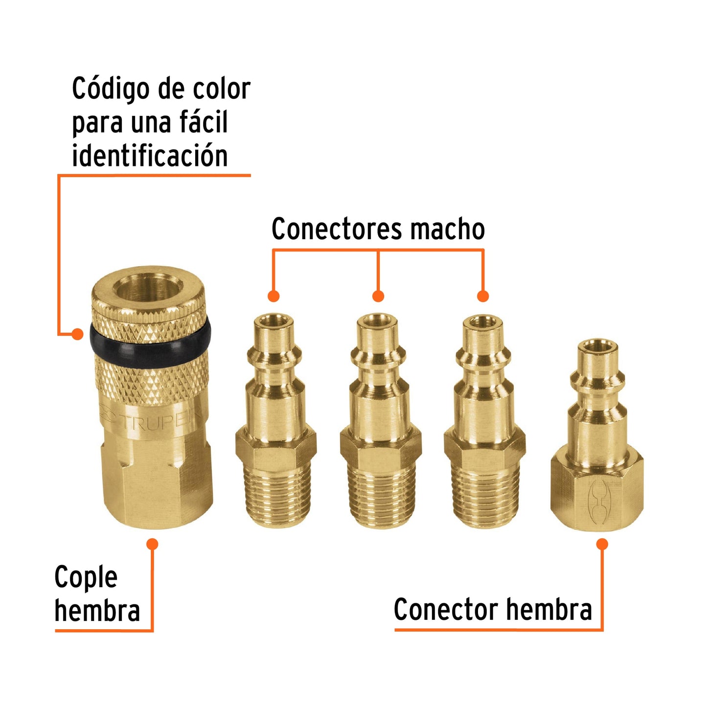 CORAL-5 Juego de acople y conectores rápidos de latón, 5 piezas