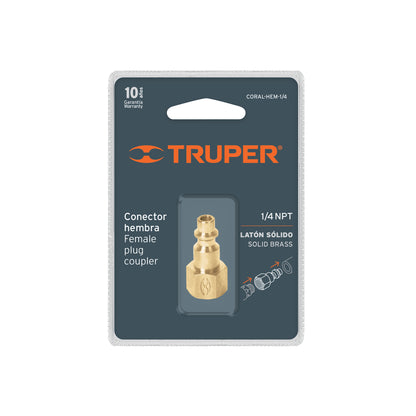 CORAL-HEM-1/4 Conector rápido de latón, 1/4 NPT, hembra