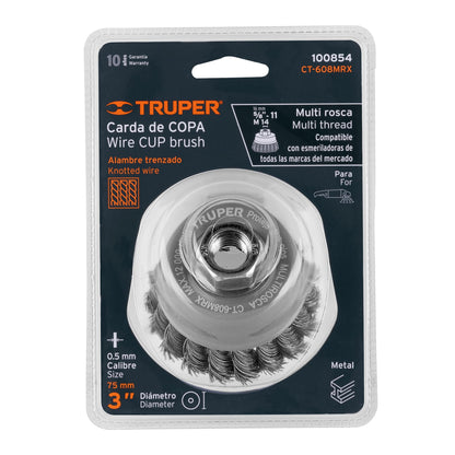 CT-608MRX Carda de copa, alambre trenzado grueso, 3', Multi rosca