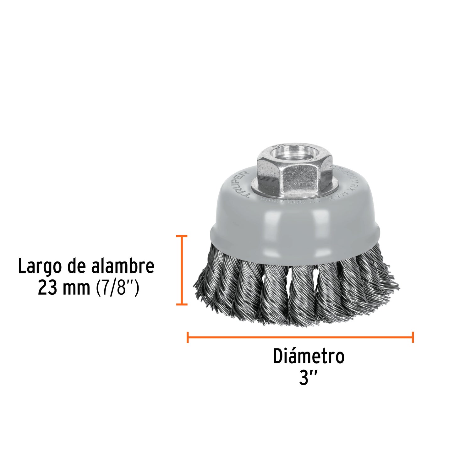 CT-608MRX Carda de copa, alambre trenzado grueso, 3', Multi rosca