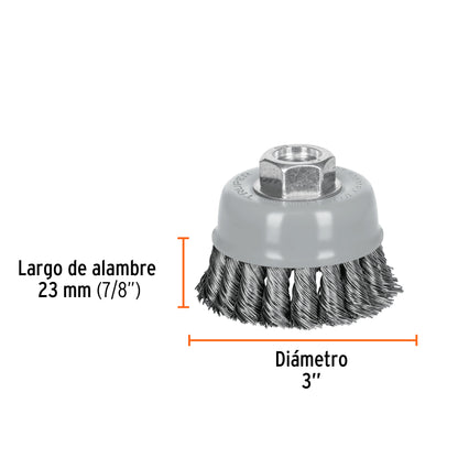 CT-608MRX Carda de copa, alambre trenzado grueso, 3', Multi rosca
